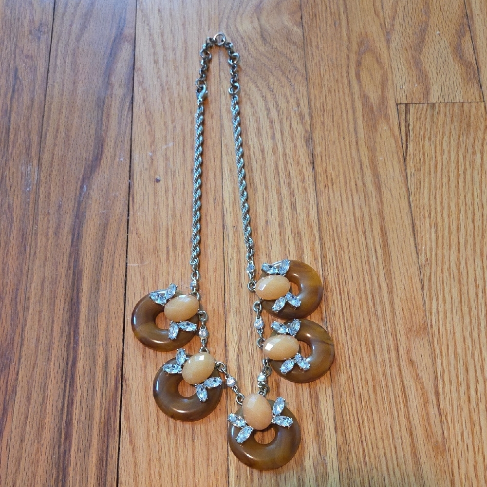 Banana Republic Crystal And Brown and Goldtone Necklace
